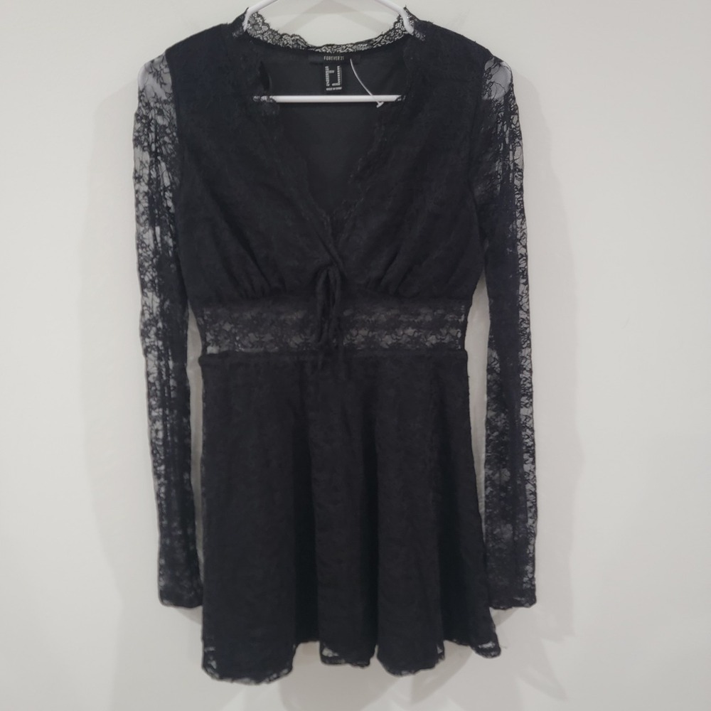 Forever 21 Mini‎ Lace Dress Size Medium Black Vamp Whimsigoth Goth Witchy